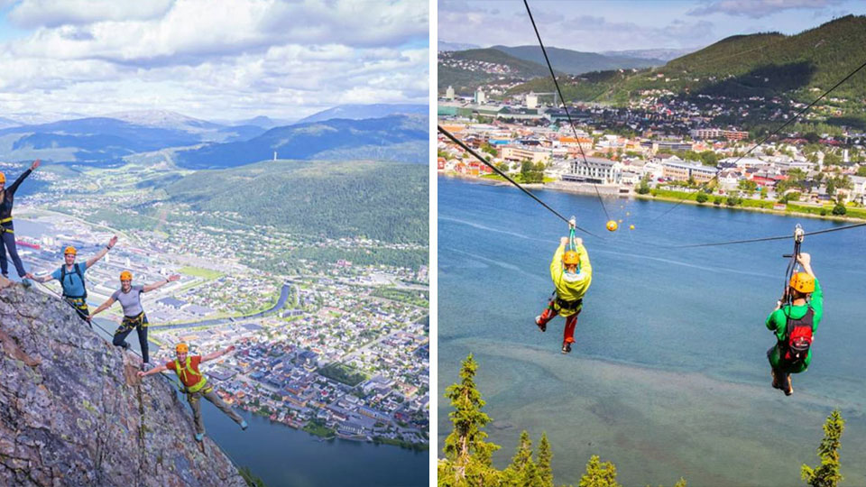 Via Ferrata i Nord-Norge med utsikt over Vefsna og zipline-eventyr