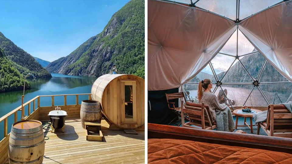 Glamping på Vestlandet med komfortabel dome og utsikt til fjord og fjell