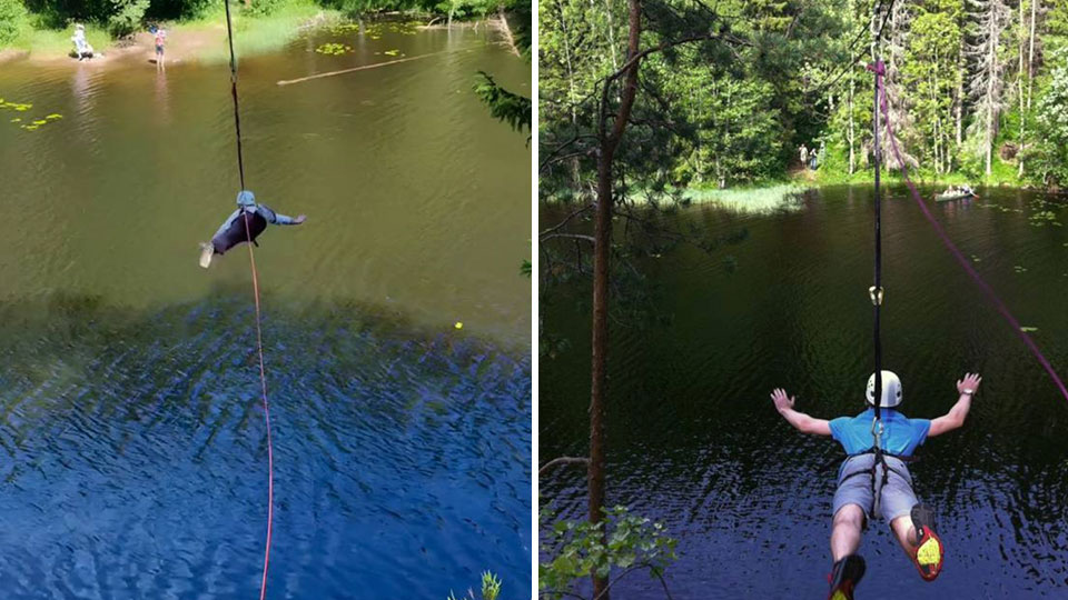 Zipline i Nordmarka over vann og skog med 100 meter svev